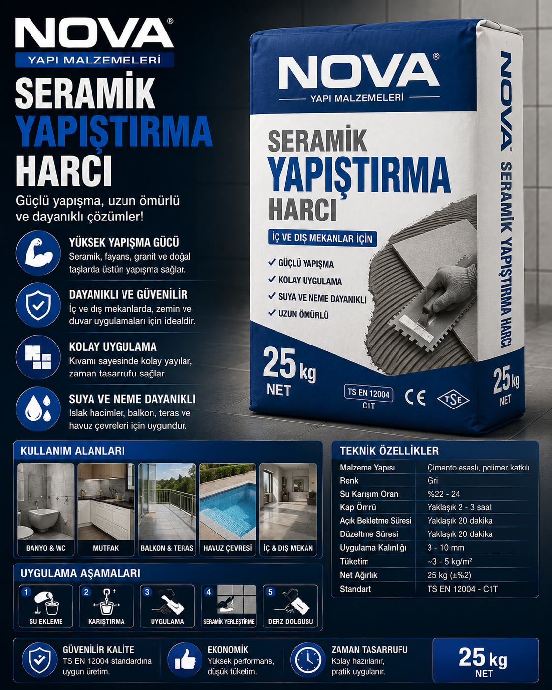 Nova Seramik Yapıştırma Harcı 25 kg