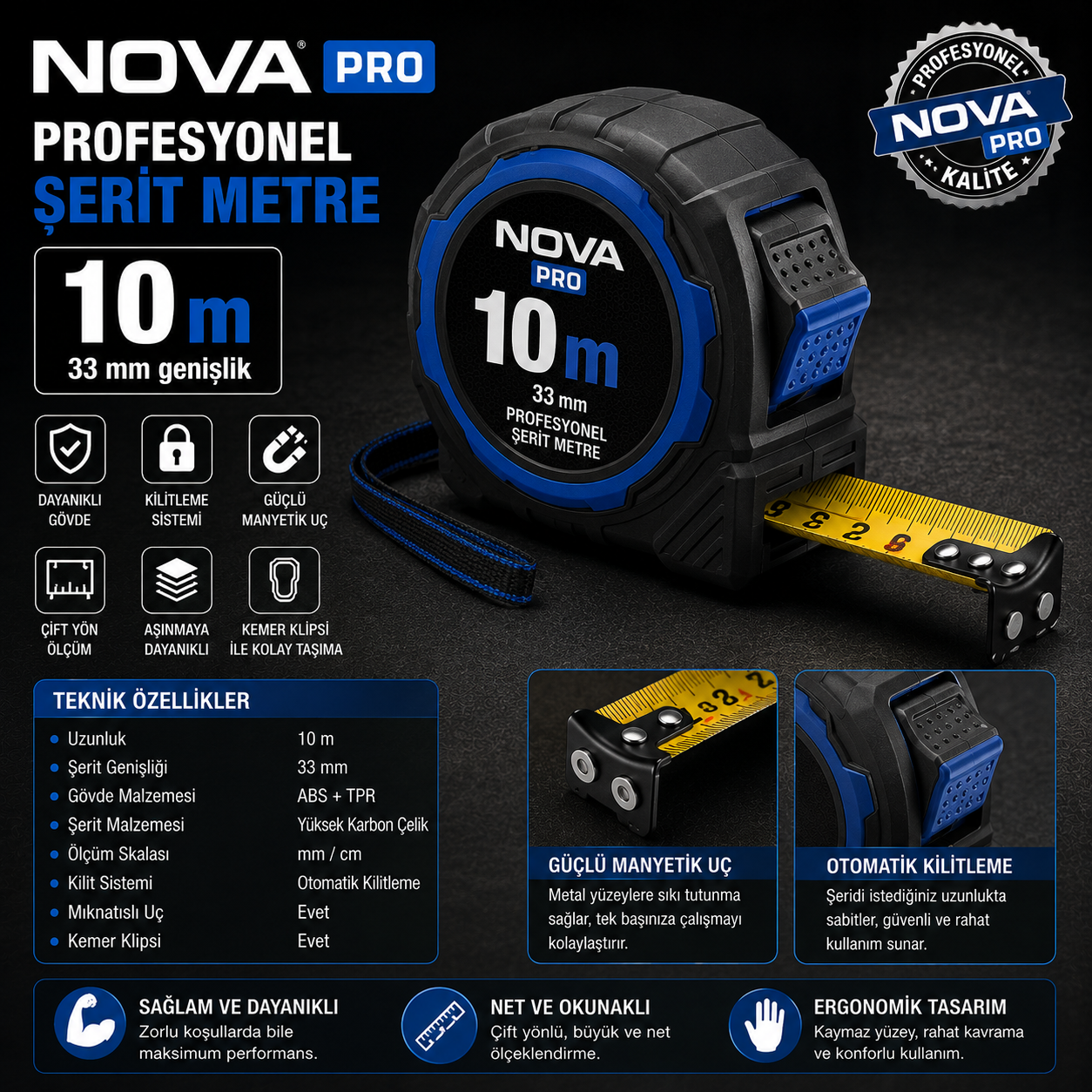 Nova Profesyonel Şerit Metre 10 m