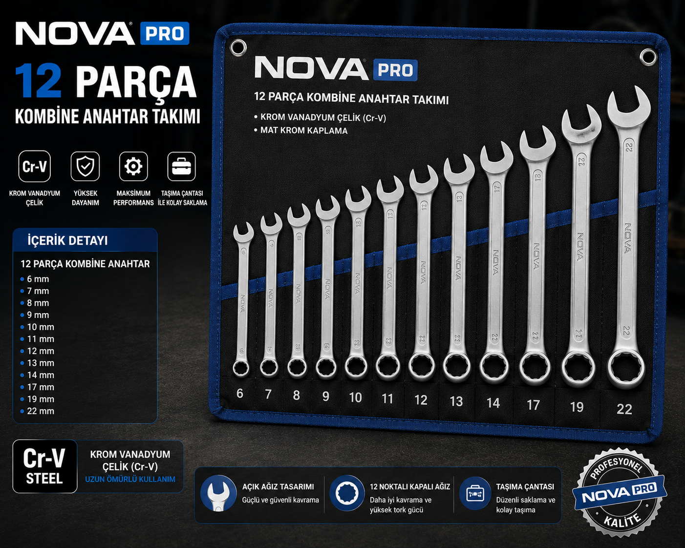 Nova 12 Parça Kombine Anahtar Takımı