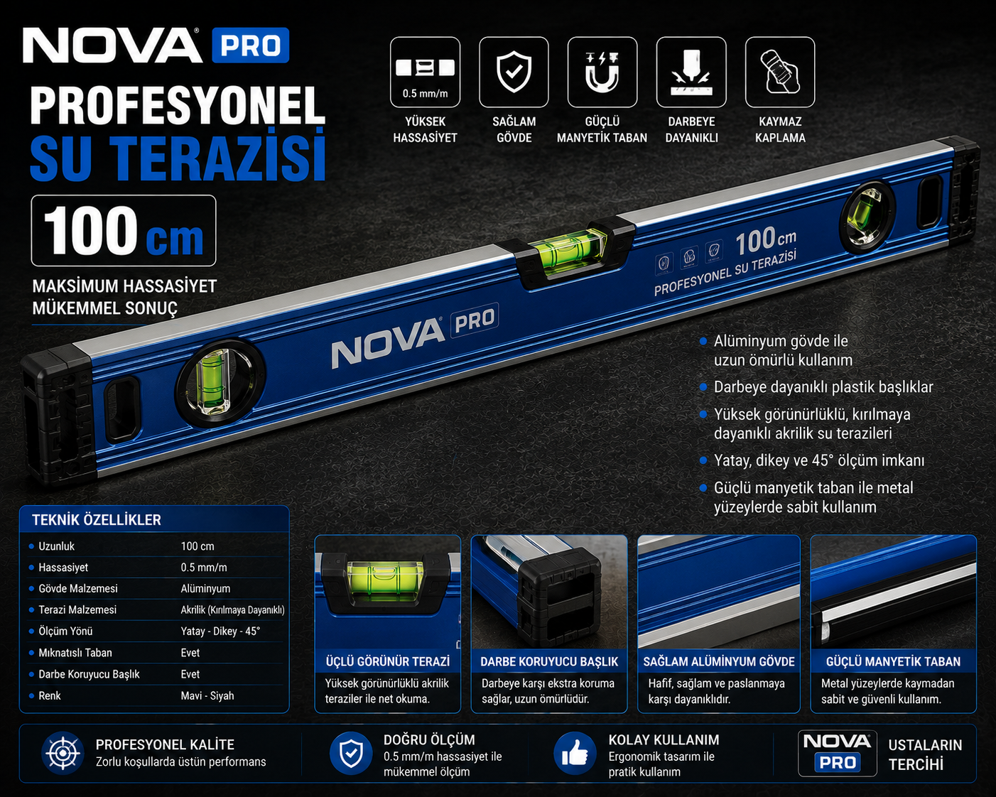 Nova Profesyonel Su Terazisi 100 cm