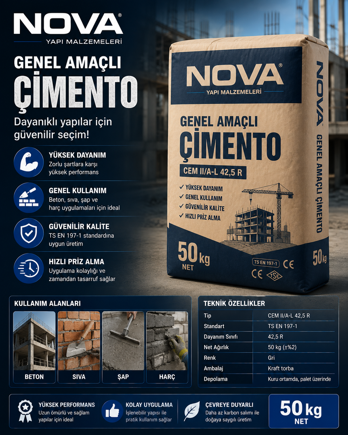 Nova Genel Amaçlı Çimento 50 kg