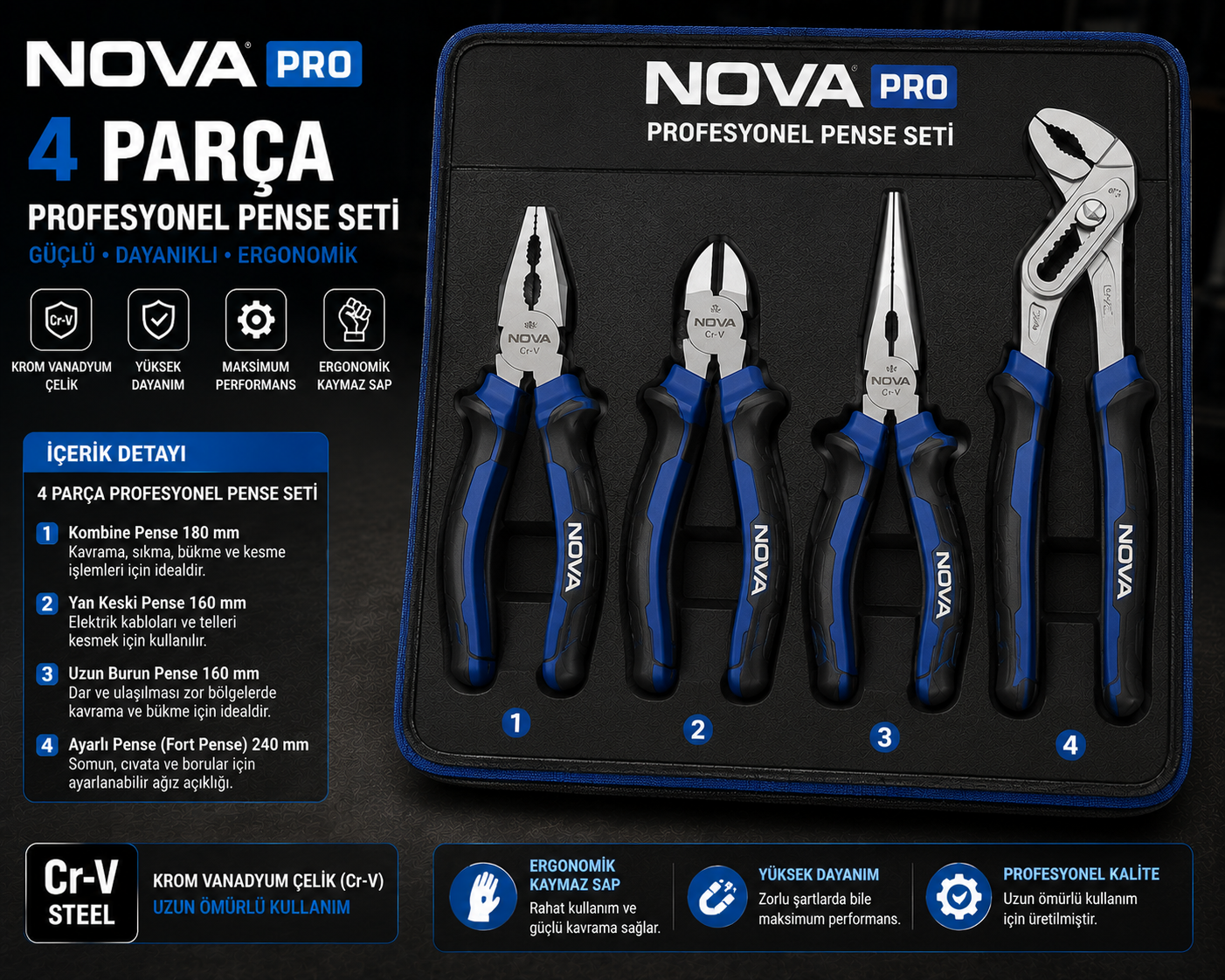 Nova Profesyonel Pense Seti 4 Parça