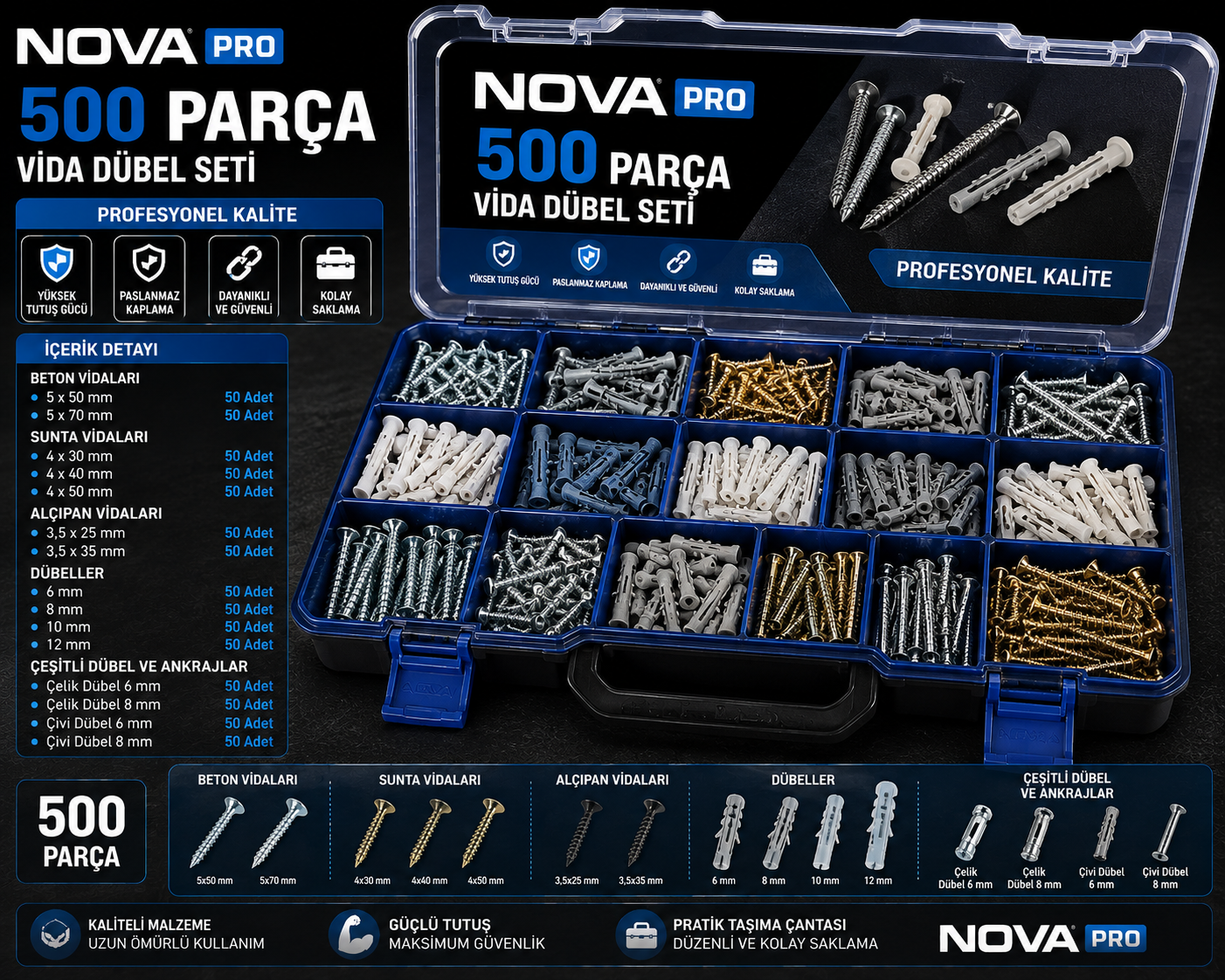 Nova 500 Parça Vida Dübel Seti