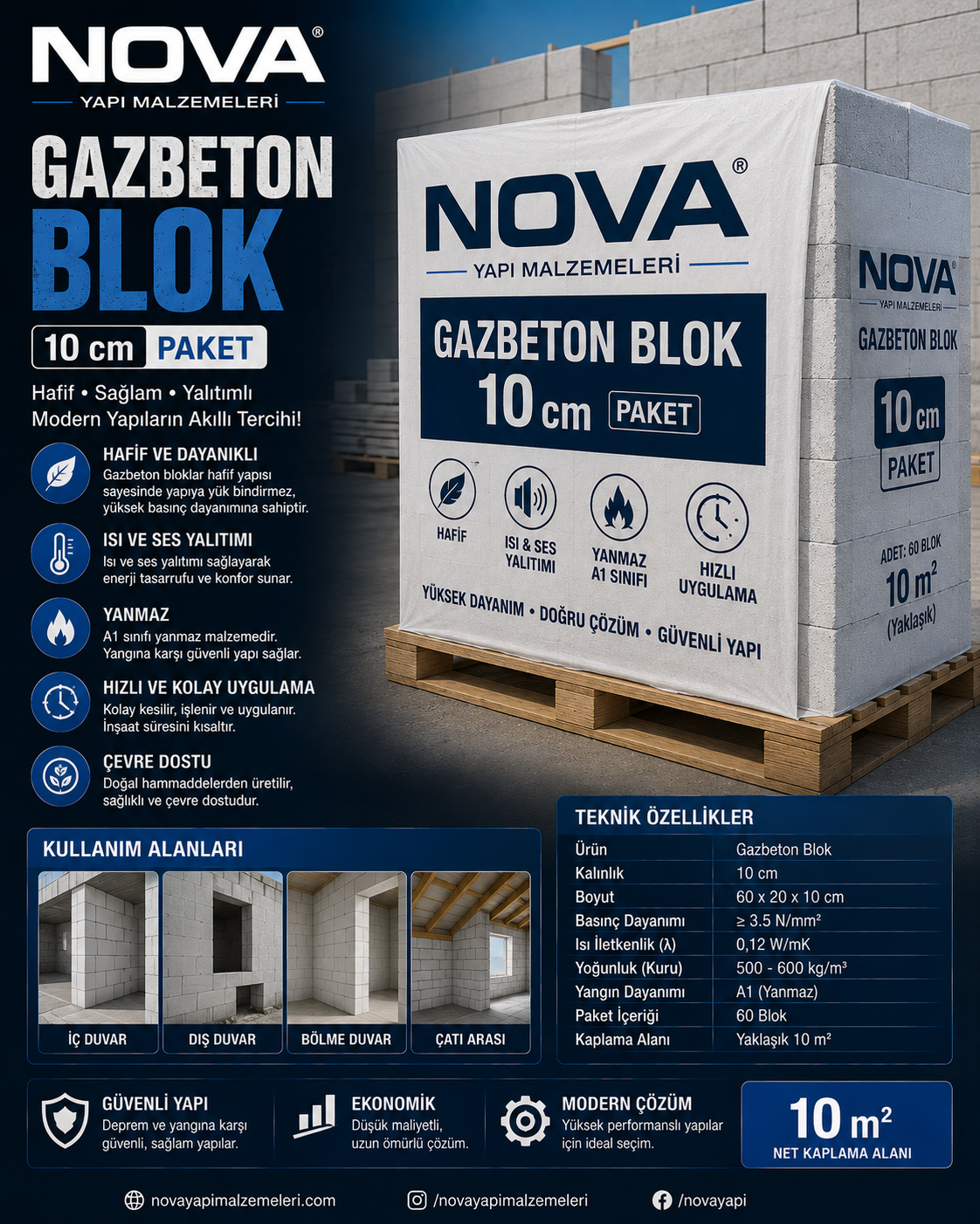 Nova Gazbeton Blok 10 cm Paket