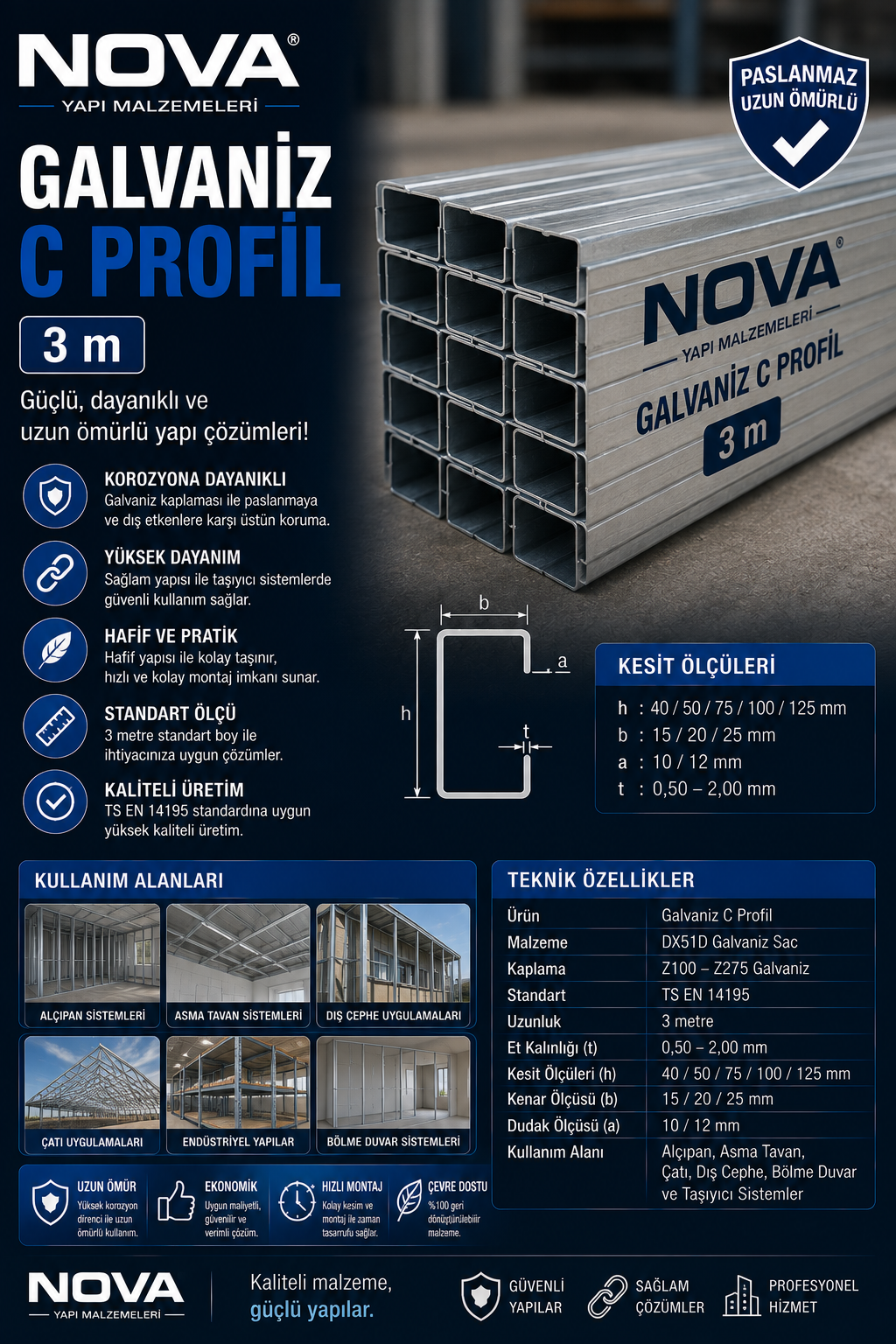 Nova Galvaniz C Profil 3 m
