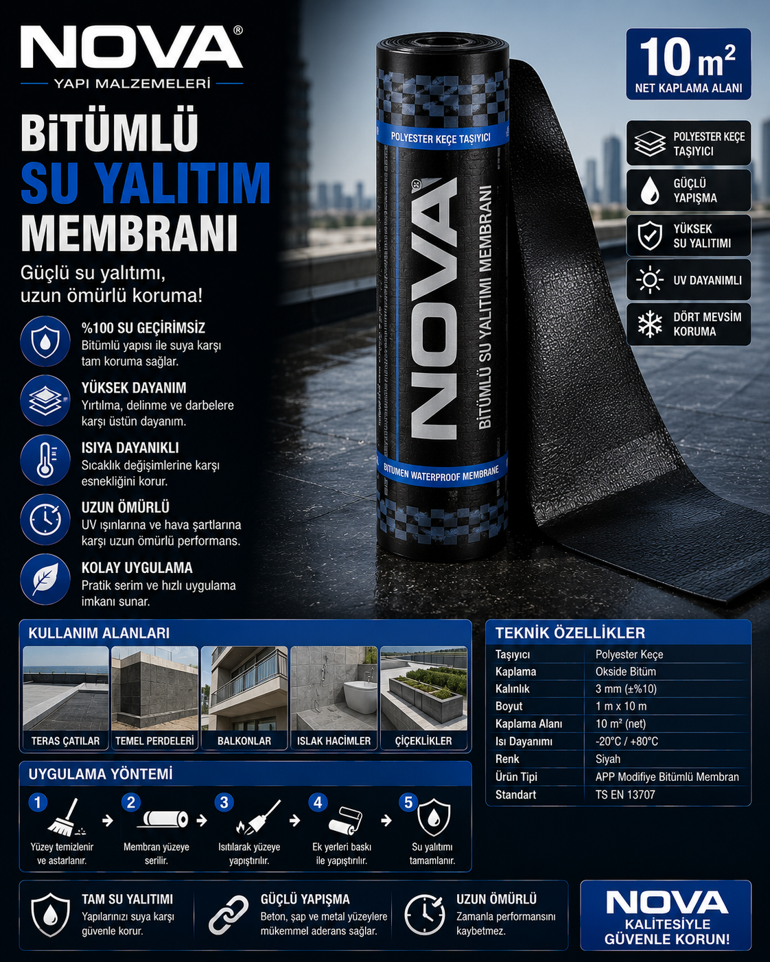 Nova Bitümlü Su Yalıtım Membranı 10 m²